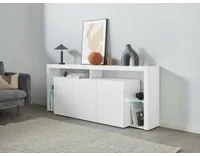 Credenza Ddariv, Buffet da soggiorno a 3 ante, Madia da salotto, Credenza moderna, 100% Made in Italy, 200x40h80 cm, Bianco lucido