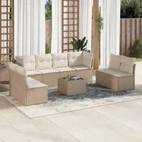 Set Divano da Giardino 9 pz con Cuscini Beige in Polyrattan 3249297