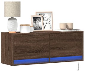 Mobile Tv A Parete Con Luci Led Rovere Marrone 100x31x35 Cm /