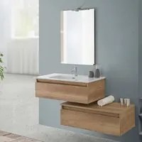 Mobile bagno sospeso 90 rovere naturale con base lavabo e cassetto Nadia