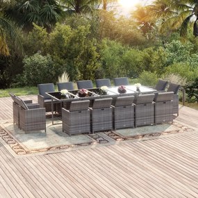 Set Pranzo da Giardino 15 pz con Cuscini in Polyrattan Grigio