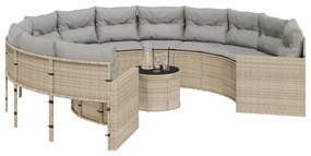 Divano giardino con tavolo e cuscini circolare beige polyrattan