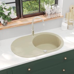 Lavello Da Cucina İn Granito Vasca Singola Ovale Beige /