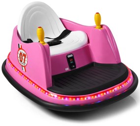 Costway Macchina per autoscontri per bambini con luci colorate, Macchina elettrica autoscontri 6 V con musica Rosa