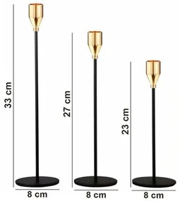 Set da 3 portacandele nero/oro