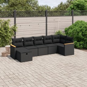 Set divani da giardino con cuscini 7pz nero polyrattan