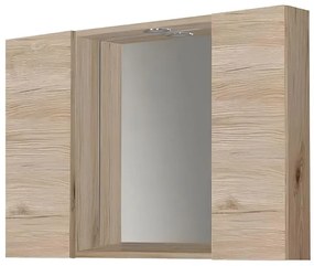 Specchiera bagno in legno 81 cm a 2 ante con faretto LED Quercia Naturale