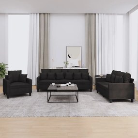 Set Divani 3 Pz Con Cuscini Nero İn Tessuto /