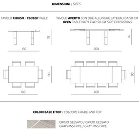 Tavolo allungabile a 260 cm con struttura in laminato PARIDE GRIGIO GESSATO