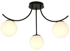 Plafoniera Moderna 3 Luci Coeo In Acciaio Nero E Diffusori In Vetro Opale
