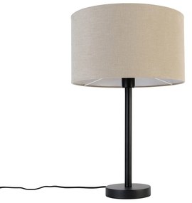 Lampada da tavolo moderna nera con paralume in tessuto marrone chiaro 35cm - Simplo