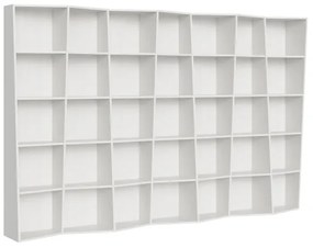 Libreria in legno Bianco 317x200h cm con 7 elementi e vani trapezoidali TREK