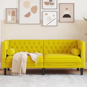Divano Chesterfield Con Rinforzi 2 Posti Giallo İn Velluto /