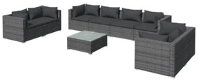 Set Divani da Giardino 9 pz con Cuscini in Polyrattan Grigio