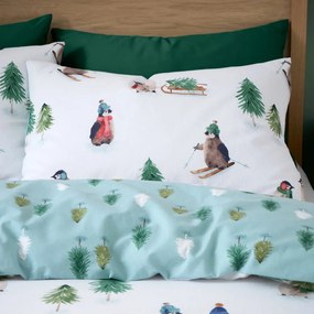 Set copripiumino e federa bianco in flanella per letto matrimoniale e per letto esteso 230x220 cm Snowy Penguin – Catherine Lansfield