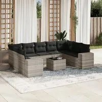 Set Divano Giardino 10 pz con Cuscini Grigio Chiaro Polyrattan 3255349