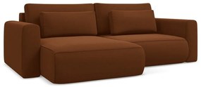 Divano angolare color terracotta allungabile/con contenitore (con penisola a sinistra/con chaise lounge) con rivestimento in velluto Kapua – Makamii