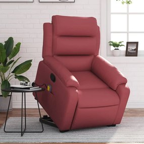 Poltrona Alzapersone Massaggi Reclinabile Rosso Vino Similpelle /