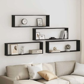 Mensole Parete Cubo 4 Pz Rovere Nero 100x15x30 Cm Multistrato /