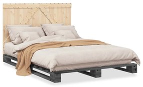 Giroletto Con Testiera Grigio 140x200 Cm Legno Massello Di Pino /