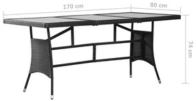 Tavolo da giardino nero 170x80x74 cm in polyrattan
