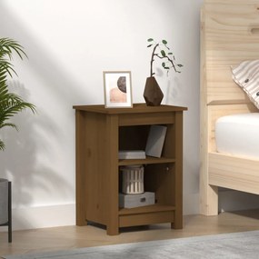 Comodino Marrone Ambrato 40x35x55 Cm İn Legno Massello Di Pino /