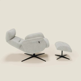 Lunor Poltrona relax reclinabile con pouf poggia-piedi in tessuto bouclé impermeabile T07 bianco