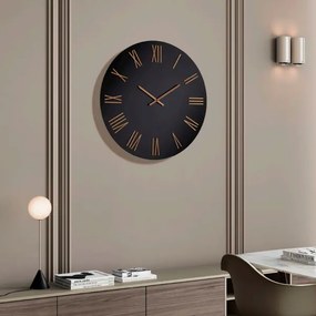 Orologio rotondo D60 cm ROWAN in cristallo laccato Nero e numeri Oro