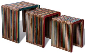 Tavoli Impilabili Set 3 Pz İn Teak Di Recupero Colorato /