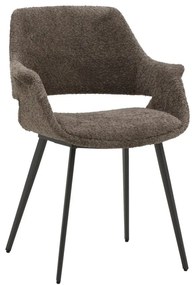 Set di sedie EMBAJADORES in tessuto tortora effetto bouclé e gambe in metallo nero, con braccioli