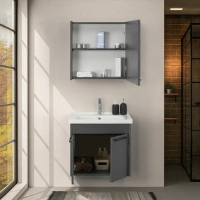 Mobile bagno sospeso 65 cm grigio effetto legno con armadietto a specchio Sofia