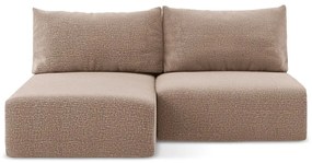 Divano angolare marrone chiaro allungabile/con contenitore (con penisola a sinistra) Kalena – Makamii