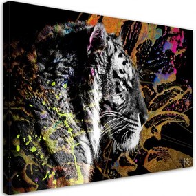 Quadro su tela, Tigre su uno sfondo colorato  Dimensioni 100x70