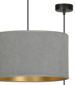 Sospensione 1 Luce Ganesha In Acciaio Nero E Paralume In Tessuto Grigio
