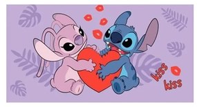Asciugamano per bambini viola in cotone 70x140 cm Lilo and Stitch "Kiss" – Jerry Fabrics