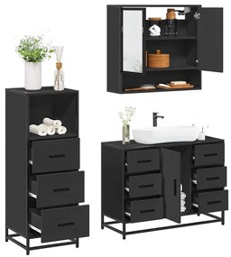 Set Mobili Da Bagno 3 Pz Nero İn Legno Multistrato /