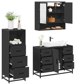 Set Mobili Da Bagno 3 Pz Nero İn Legno Multistrato /