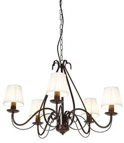 Lampadario marrone con paralumi plissettati crema a 5 luci - Giuseppe