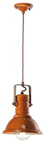 Lampadario Industrial Ferro E Ceramica Vintage Arancio 1 Luce E27 23Cm