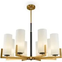 Lampadario Contermporaneo Fortano 8 Luci Metallo Ottone Diffusori Vetro Bianchi