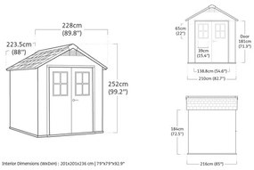 Casetta Da Giardino In Resina 228x223,5x252H Cm Newton 757 Effetto Legno Keter