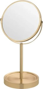 Specchio trucco da appoggio 35H in acciaio oro opaco con ingrandimento 3x e base portaoggetti