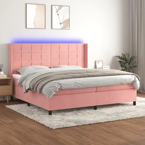 Letto a Molle con Materasso e LED Rosa 200x200 cm in Velluto