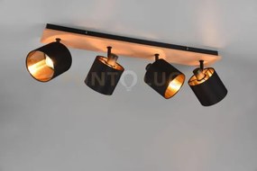 Tommy barra 4 spots base legno con paralumi nero e oro l. 72cm 4 lu...