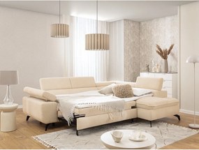 Divano angolare color crema (con penisola a destra/a L) con rivestimento in ciniglia Marbeya – Ropez