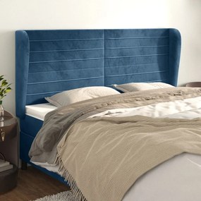 Testiera Ad Orecchio Blu Scuro 203x23x118/128 Cm İn Velluto /