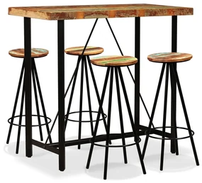 Set Da Bar 5 Pz İn Legno Massello Di Recupero /
