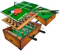 Tavolo Multi Gioco 6 in 1 51x31x16 cm Calciobalilla Biliardo Ping Pong Scacchi Dama Backgammon Marrone Chiaro