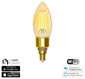 Lampadina Led Vintage a Filamento Smart C35 E14 4,5W WiFi CCT luce regolabile e dimmerabile Aigostar