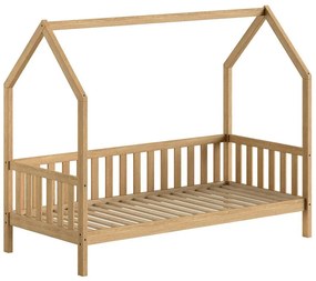 Letto da bambini a forma di casa di colore naturale in rovere massiccio con rete inclusa 90x200 cm Cabane – Vipack